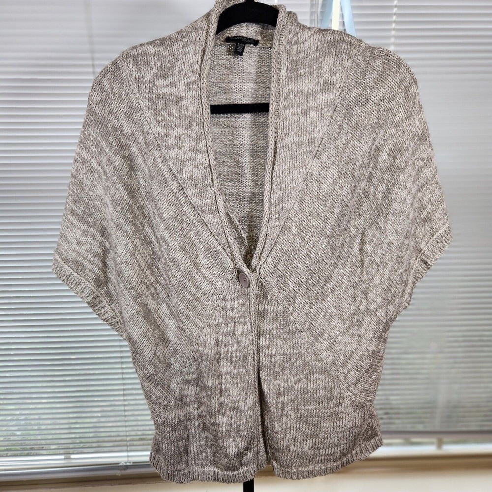 Conrad C Large $68 Cotton Blend Cable Knit Gray Heather Bolero Shrug Sweater Y2K